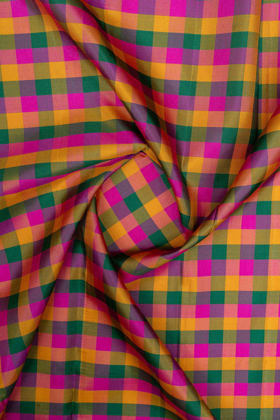 Ivory multi checks border  pure kanchipuram silk saree