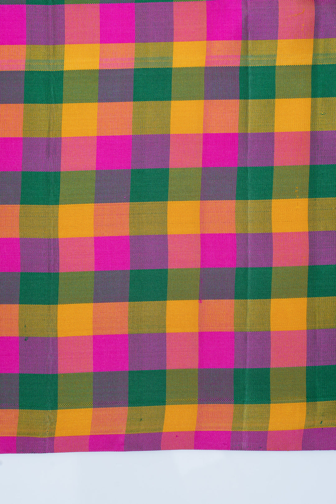 Ivory multi checks border  pure kanchipuram silk saree