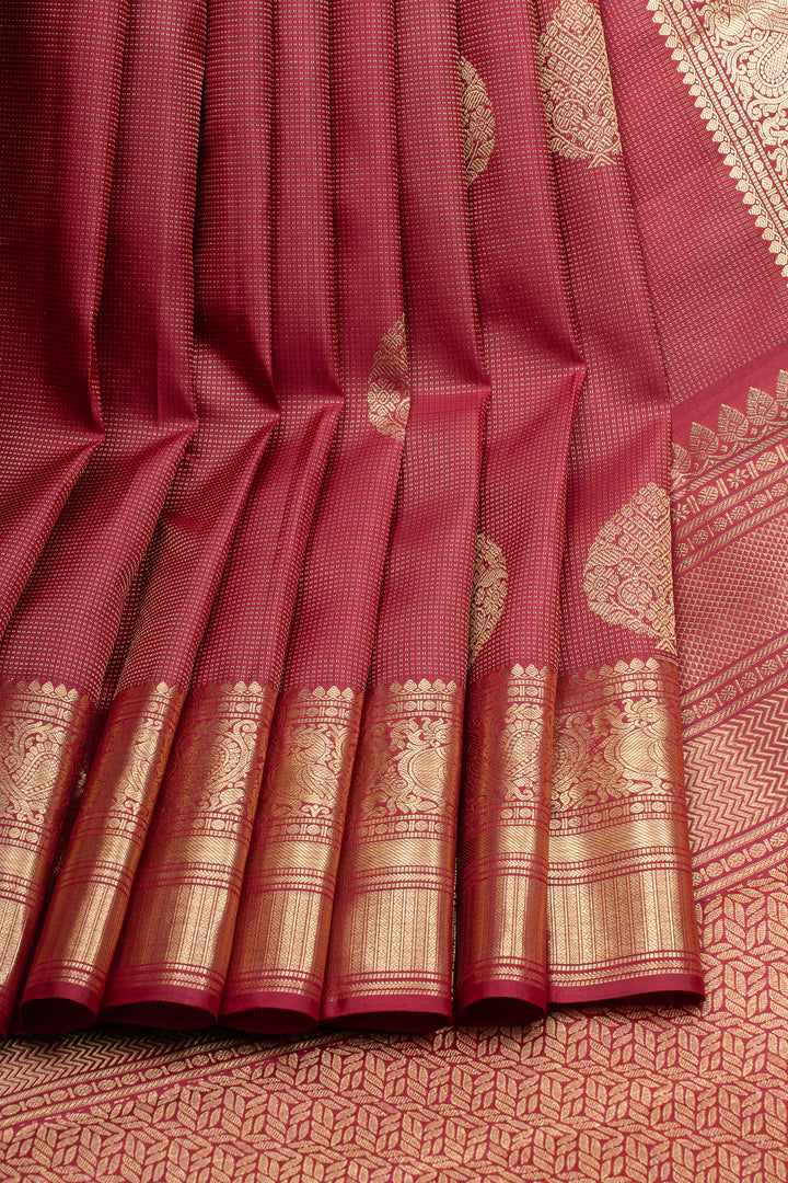 Crimson red vairaoosi pure kanchipuram silk saree