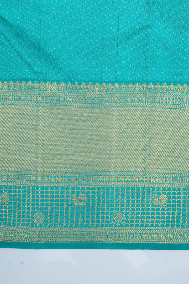 Mustard and teal brocade pure kanchipuram silk saree