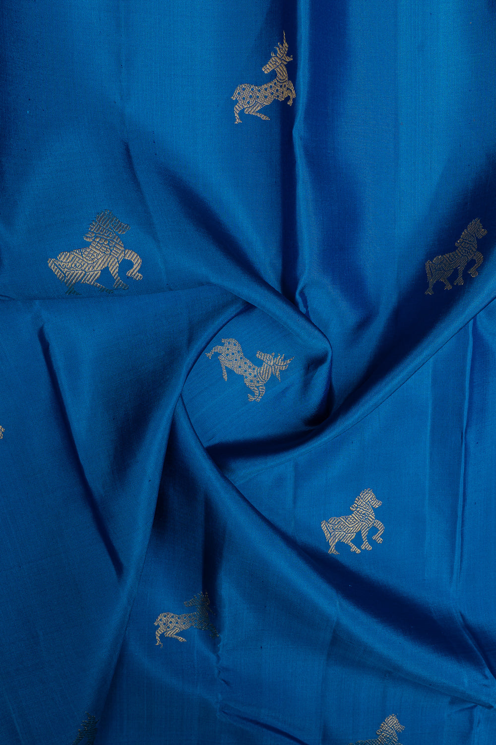Azure blue horse motifs pure kanchipuram silk saree