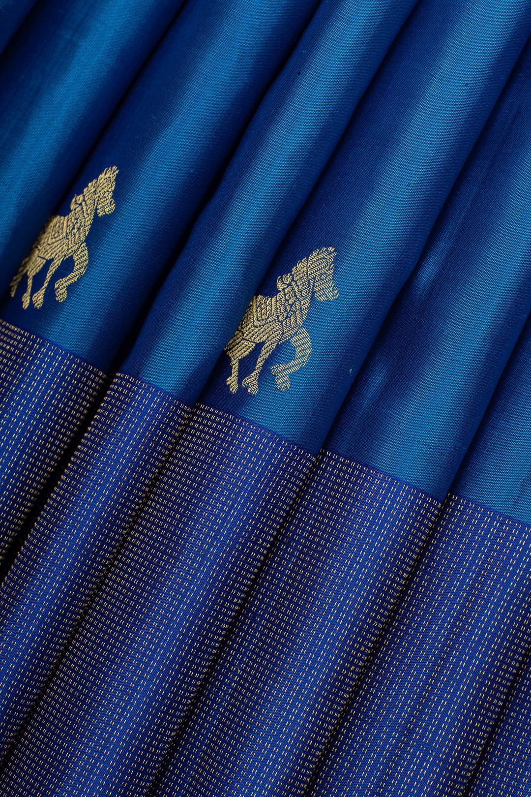 Azure blue horse motifs pure kanchipuram silk saree