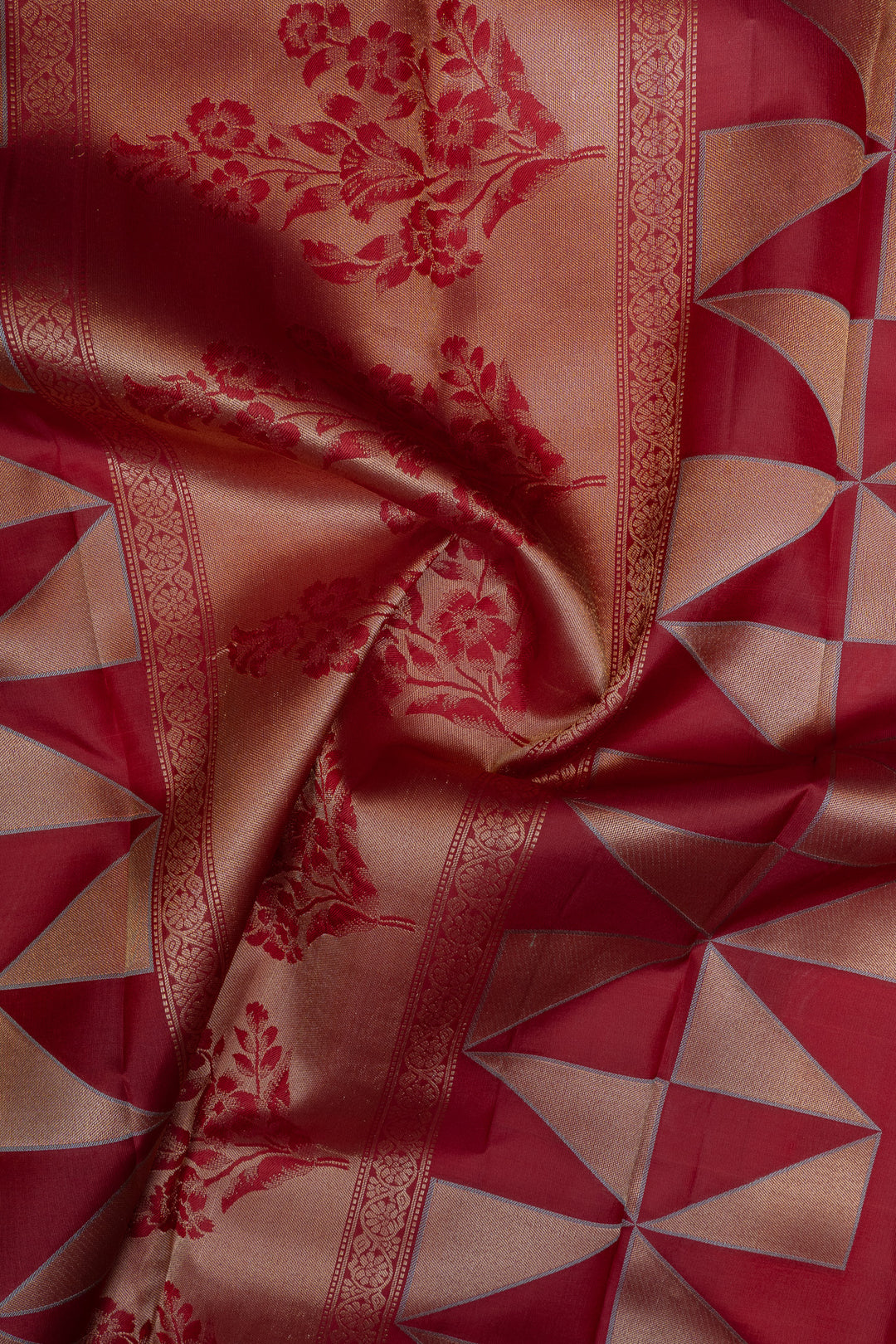 Pastel Green brocade and red temple pure kanchipuram silk saree