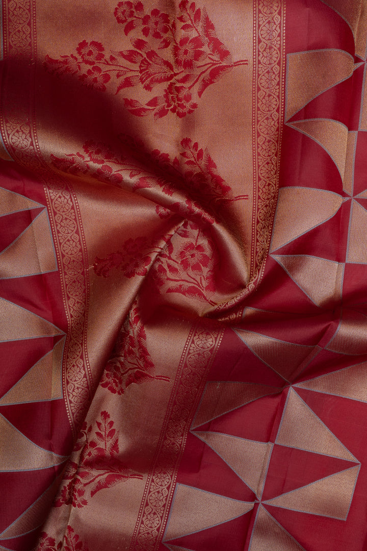 Pastel Green brocade and red temple pure kanchipuram silk saree