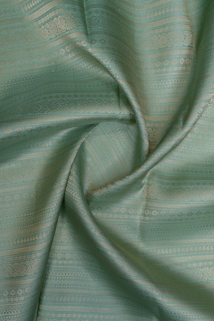 Pastel Green brocade and red temple pure kanchipuram silk saree