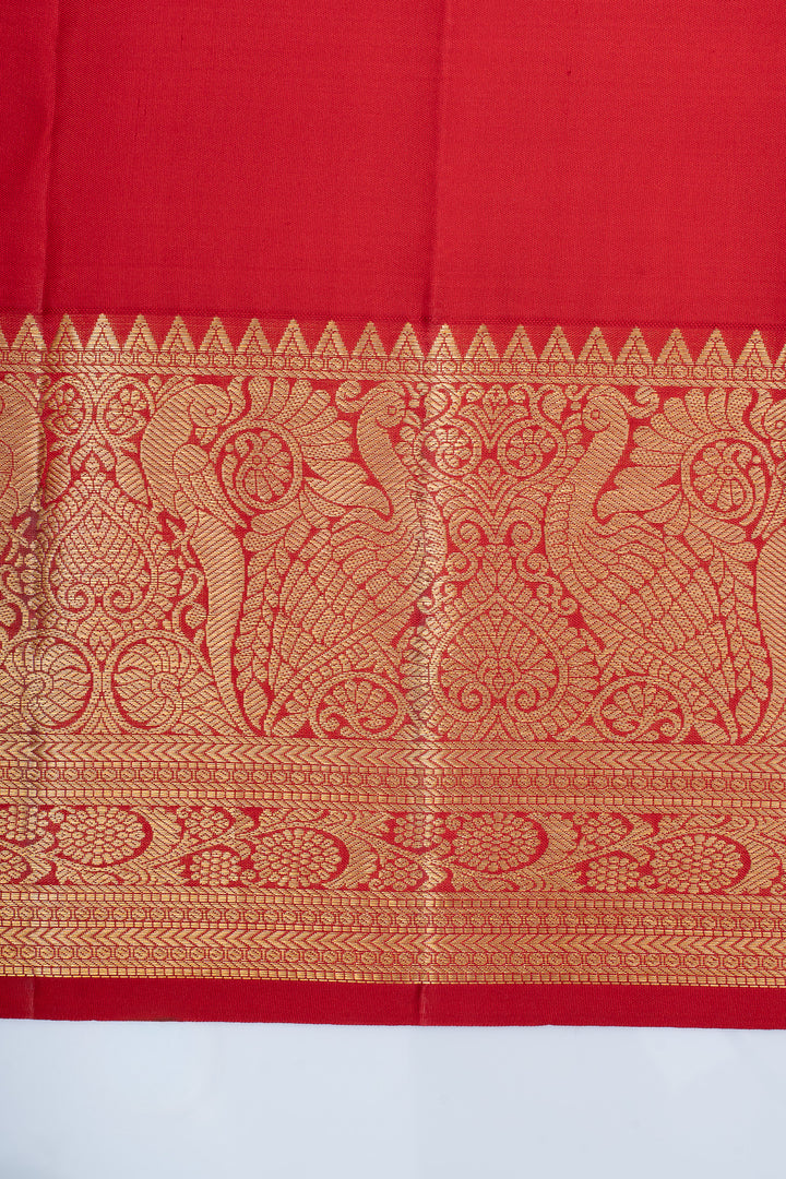 Traditional red brocade pure kanchipuram silk saree