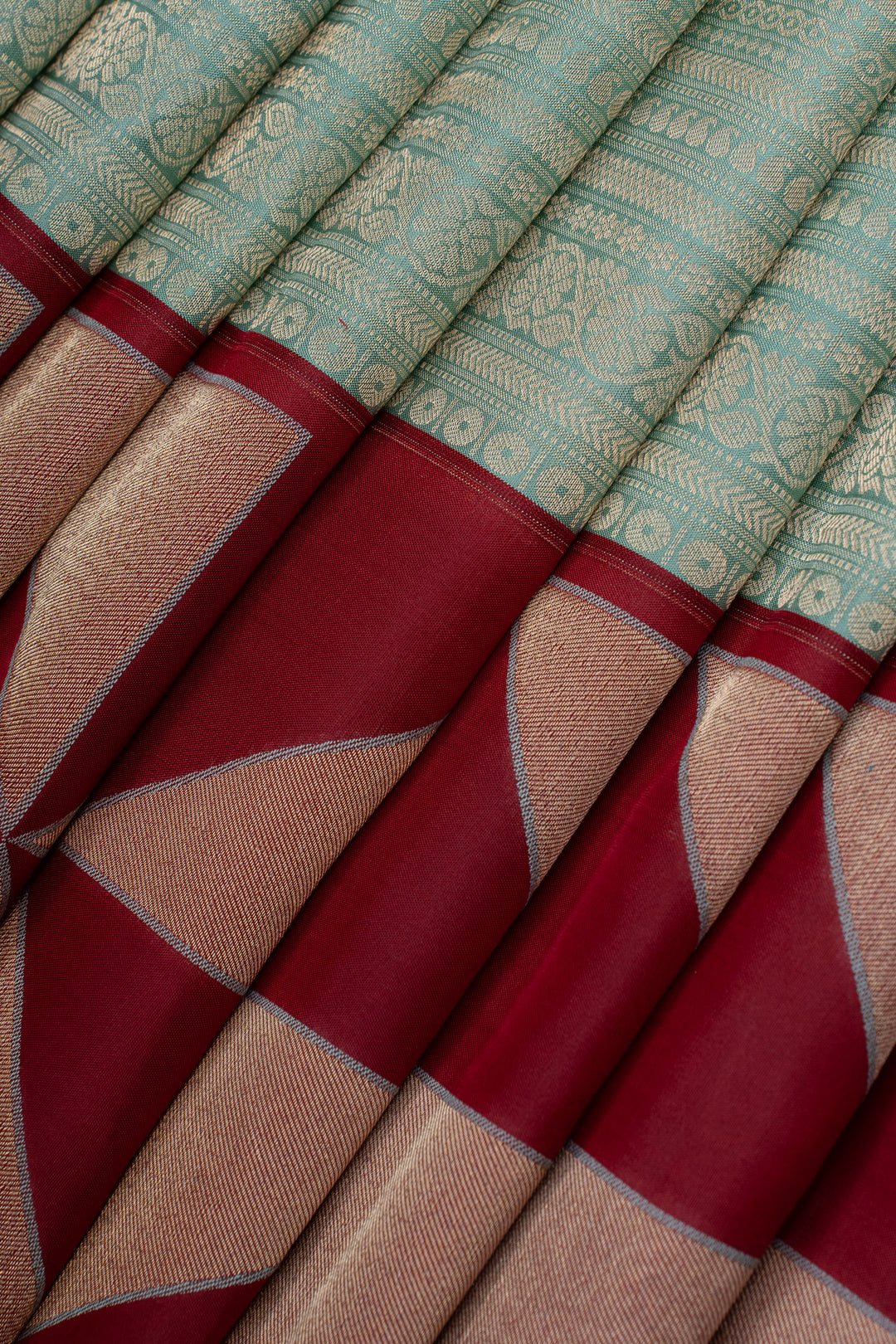 Pastel Green brocade and red temple pure kanchipuram silk saree
