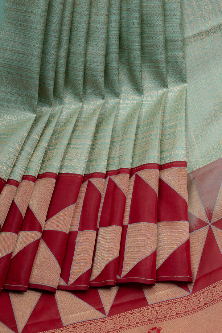 Pastel Green brocade and red temple pure kanchipuram silk saree