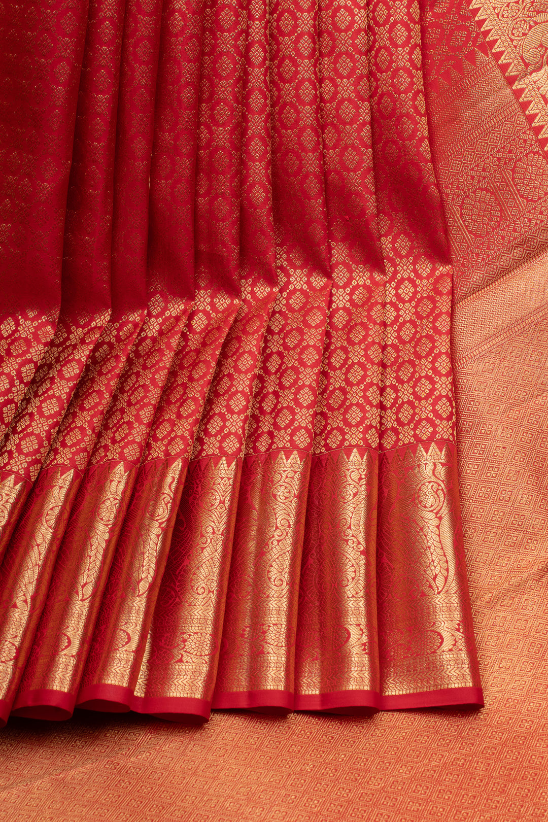 Traditional red brocade pure kanchipuram silk saree
