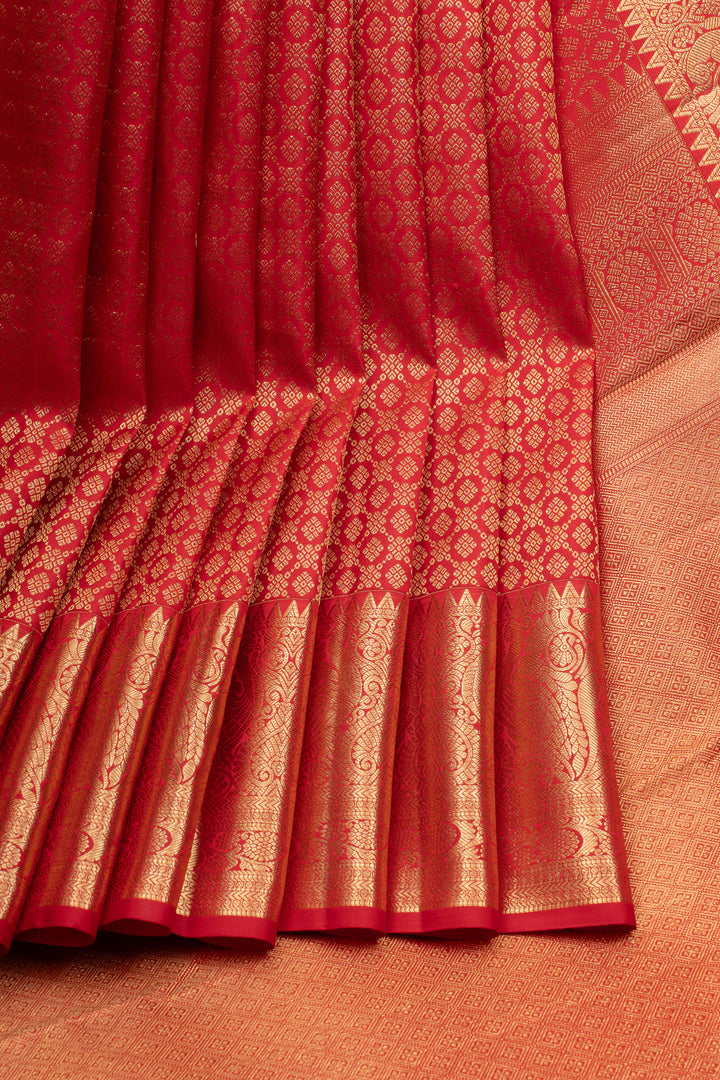 Traditional red brocade pure kanchipuram silk saree