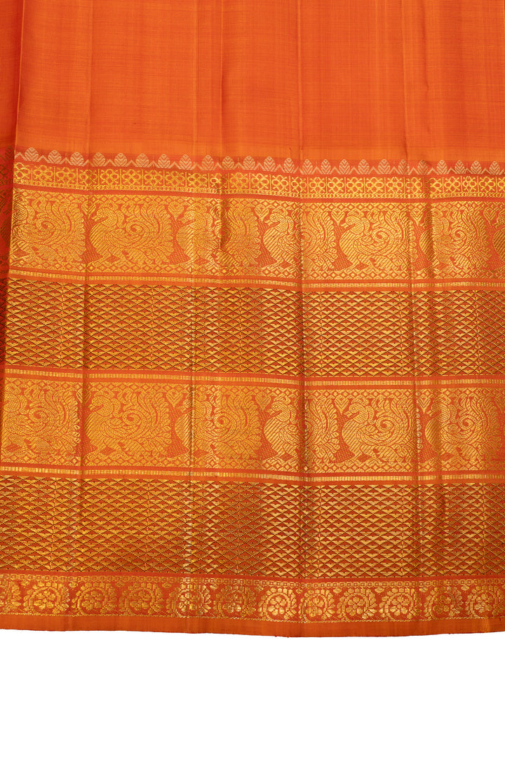 Champagne gold and rust orange grand borders pure Kanchipuram silk saree