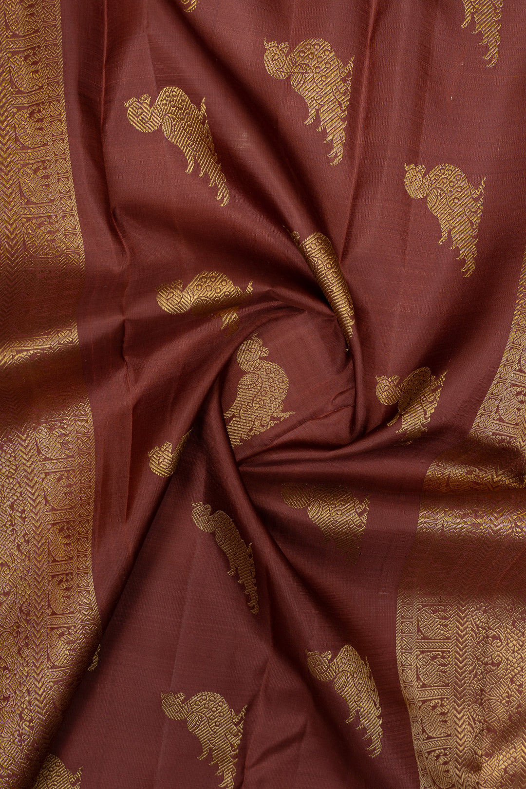 Mustard and brown rettai pettu pure kanchipuram silk saree