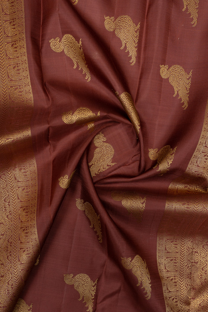 Mustard and brown rettai pettu pure kanchipuram silk saree