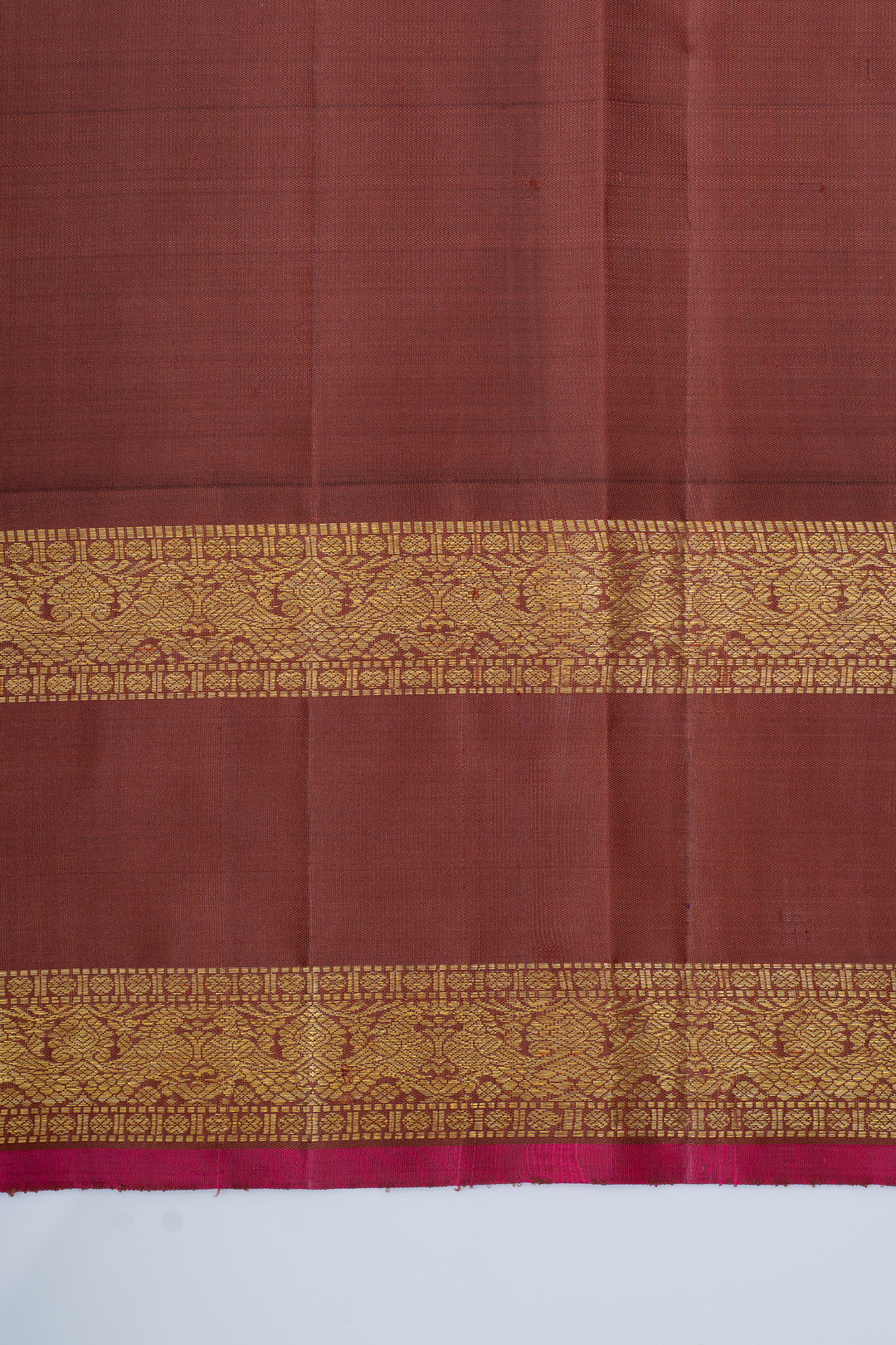 Mustard and brown rettai pettu pure kanchipuram silk saree