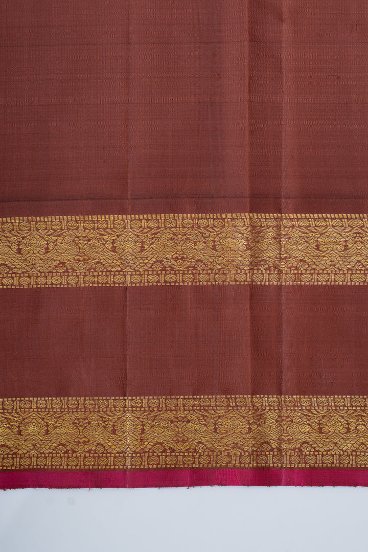 Mustard and brown rettai pettu pure kanchipuram silk saree