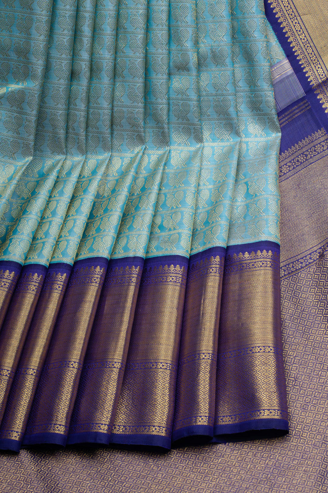 Pastel blue ayiram annam brocade pure kanchipuram silk saree