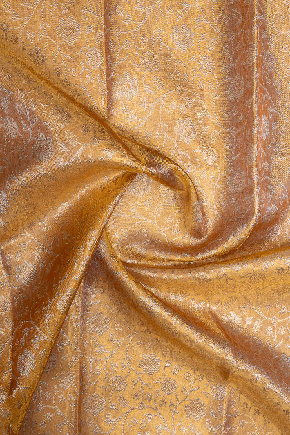 Mustard gold floral brocade pure kanchipuram silk saree