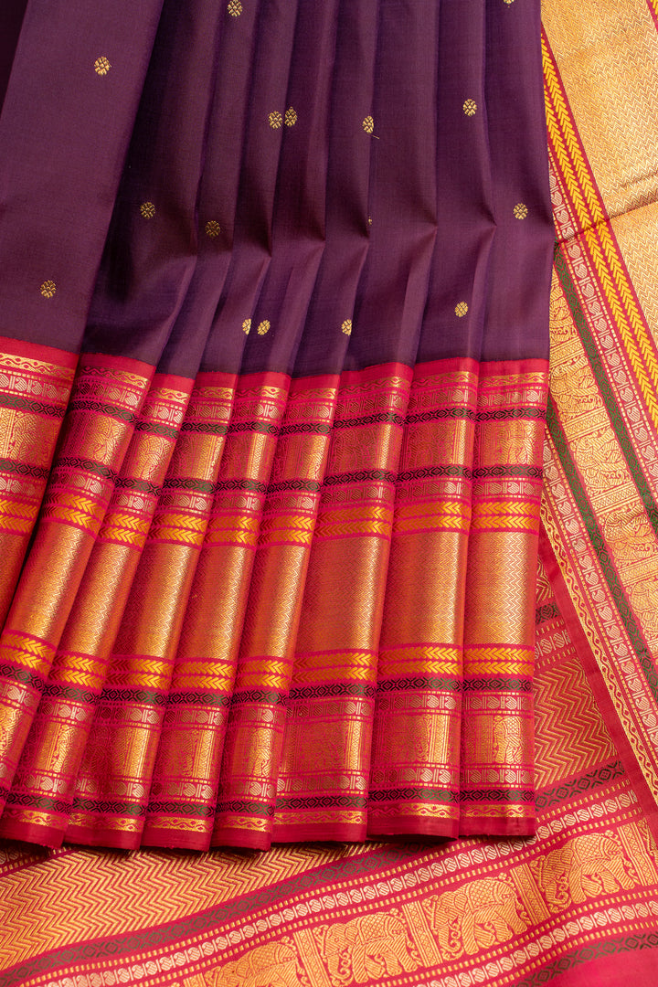 Aubergine purple varisaipettu pure Kanchipuram Silk saree