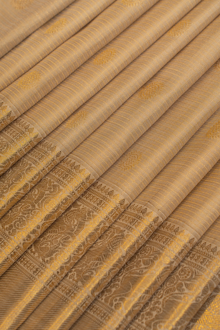 Champagne gold Zari checks pure Kanchipuram silk saree