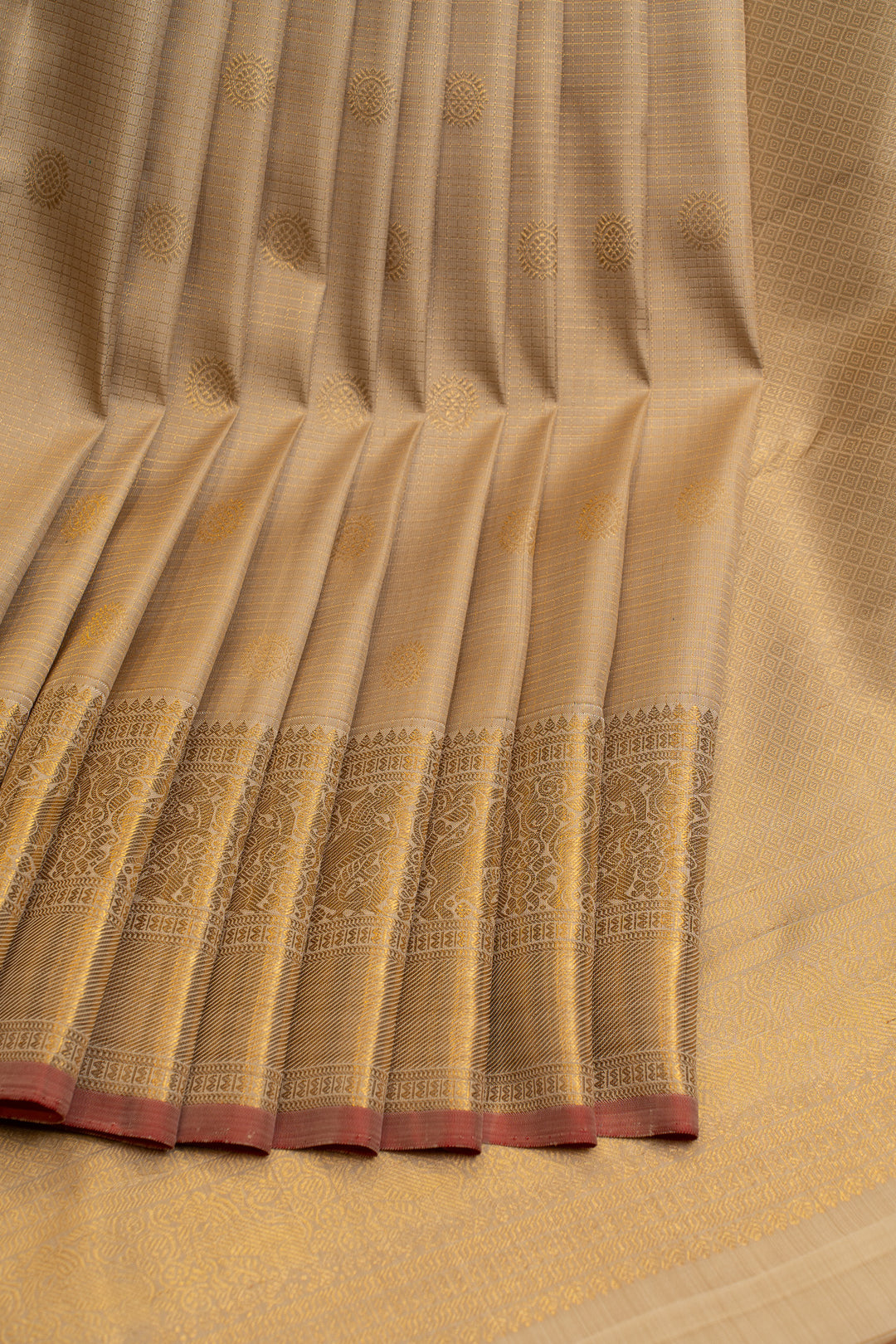 Champagne gold Zari checks pure Kanchipuram silk saree