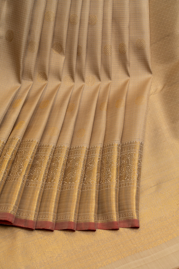 Champagne gold Zari checks pure Kanchipuram silk saree