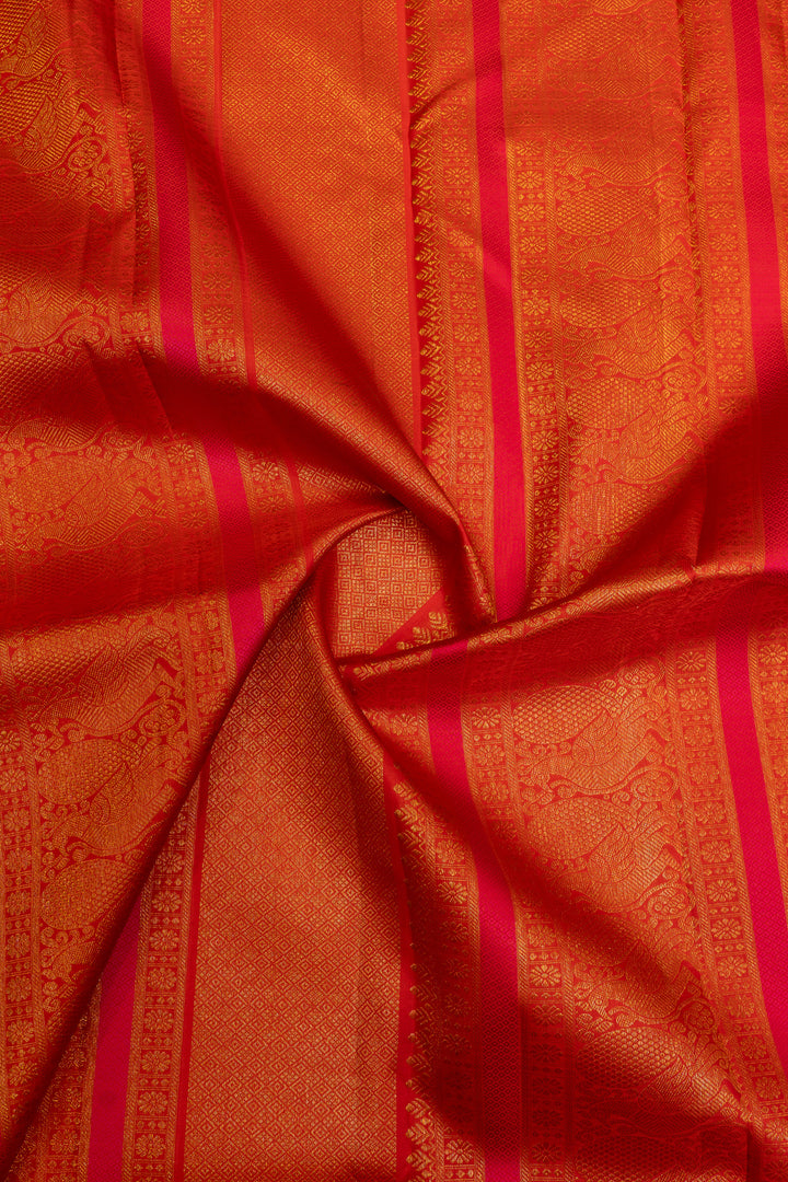 Blue and orange bayside stripes pure Kanchipuram silk saree