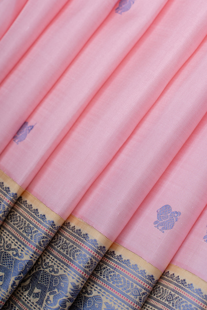 Baby pink threadwork pure Kanchipuram silk saree
