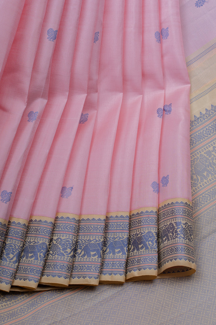 Baby pink threadwork pure Kanchipuram silk saree