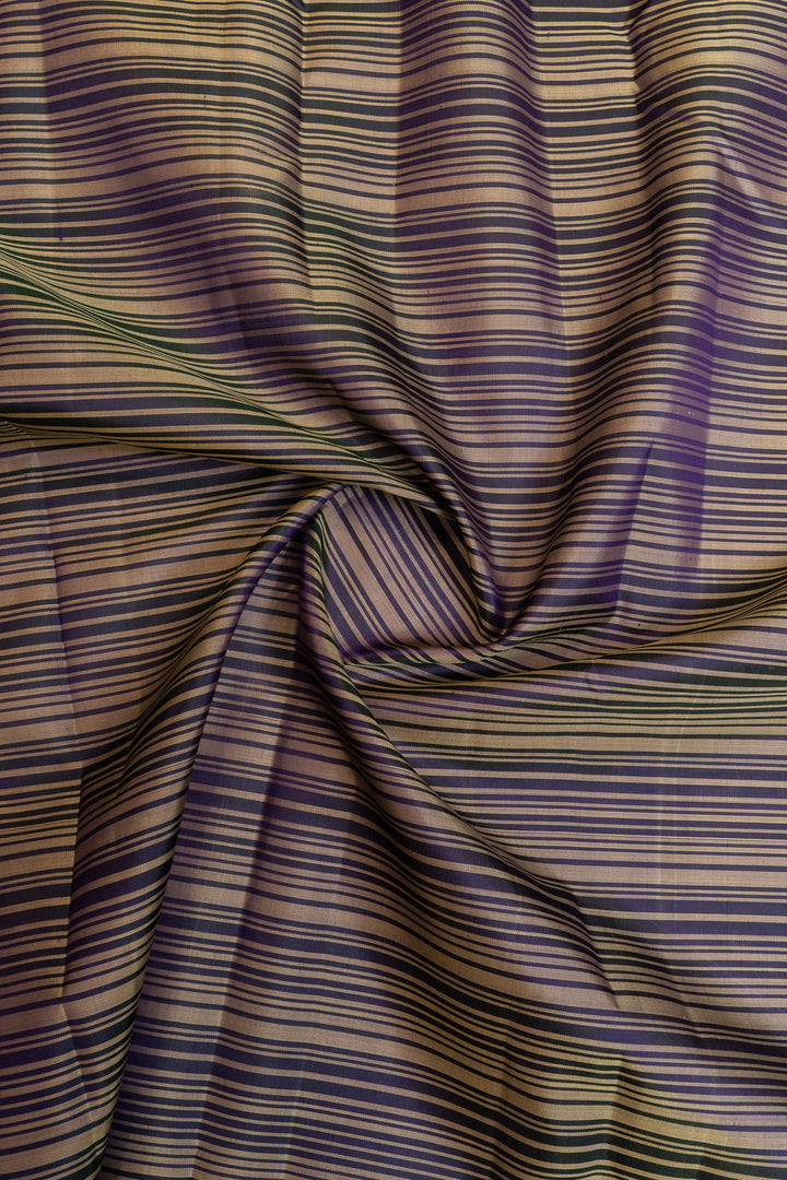 Blue and orange bayside stripes pure Kanchipuram silk saree