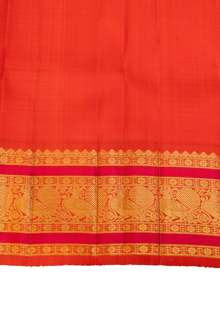 Blue and orange bayside stripes pure Kanchipuram silk saree