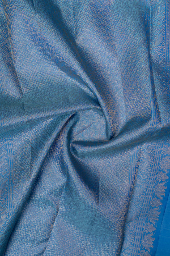 Pastel blue and grey traditional pure kanchipuram silk saree