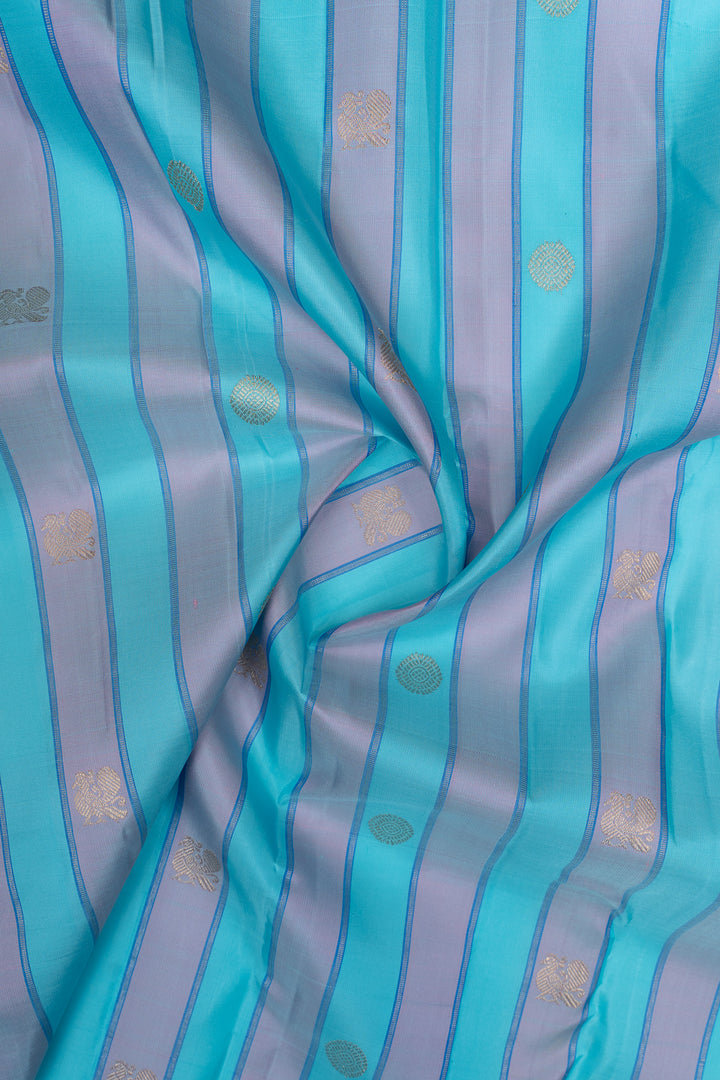 Pastel blue and grey traditional pure kanchipuram silk saree