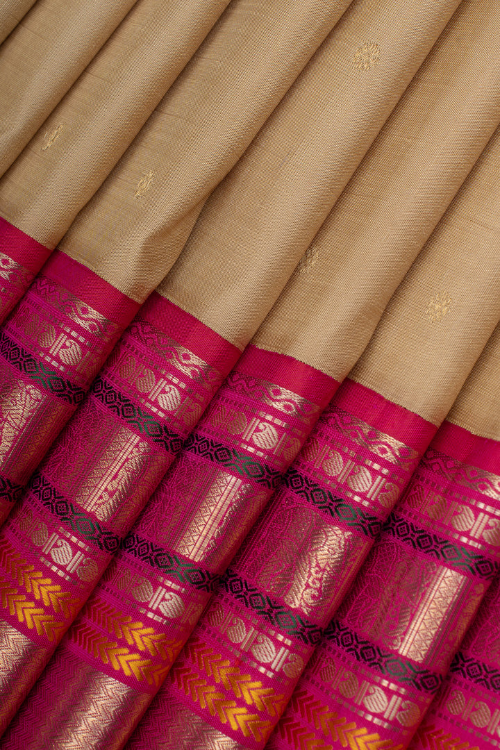 Beige and pink varisaipettu pure soft silk saree