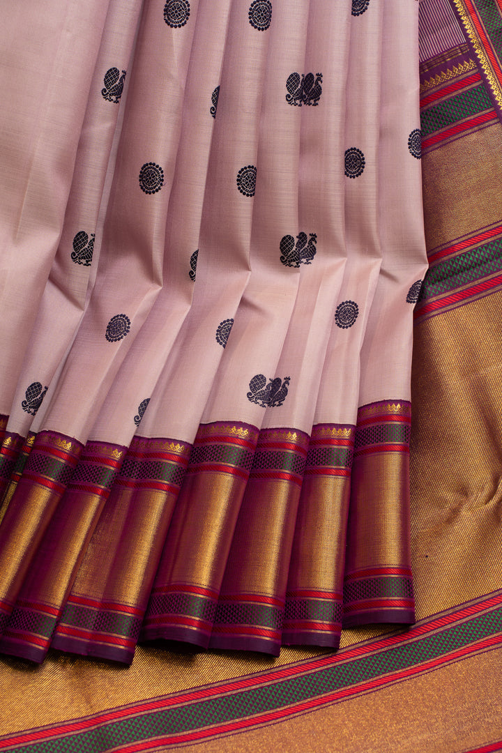 Lilac and purple traditional pure Kanchipuram silk saree