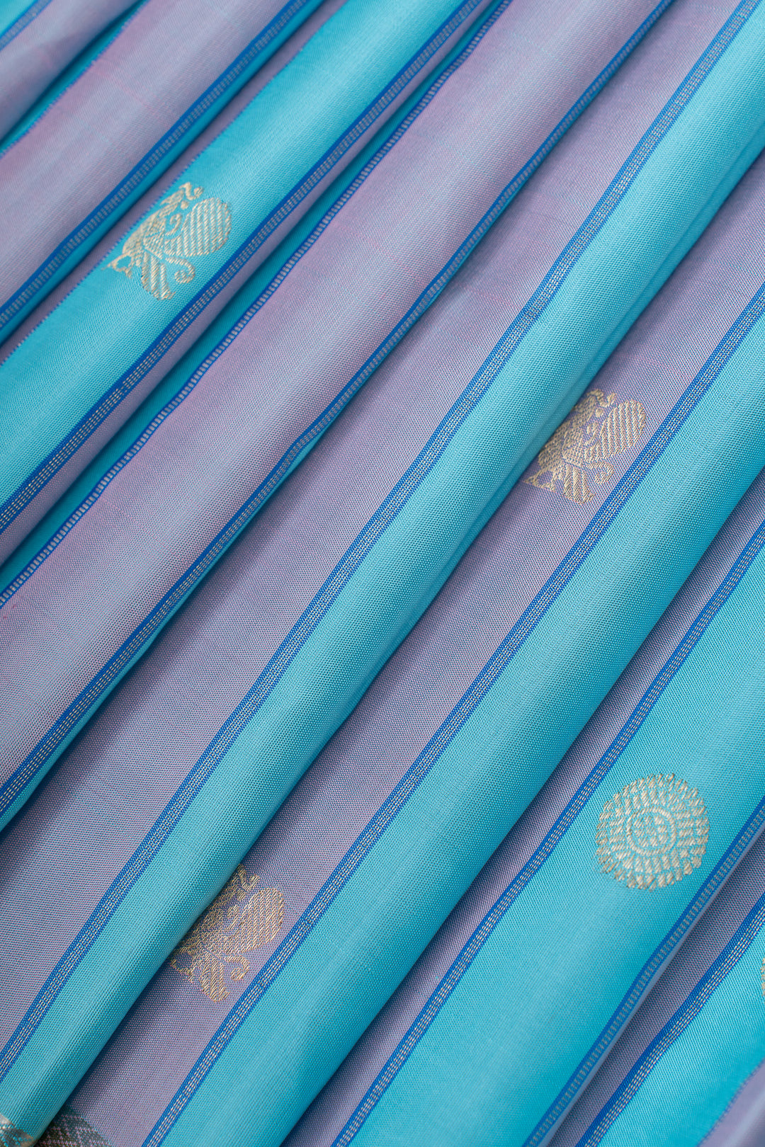 Pastel blue and grey traditional pure kanchipuram silk saree