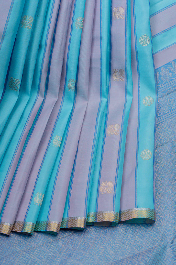 Pastel blue and grey traditional pure kanchipuram silk saree