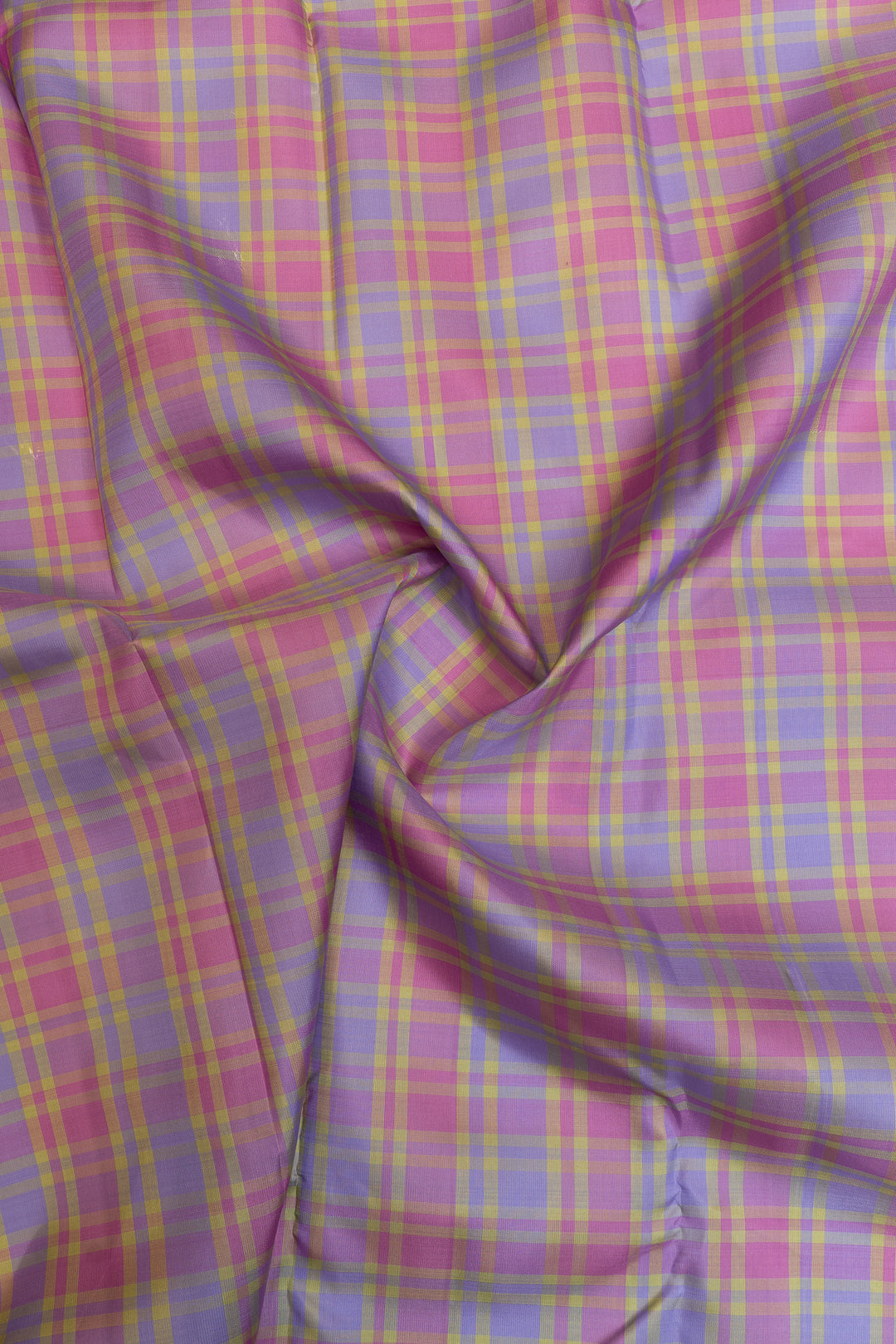 Lilac purple multi checks pure Kanchipuram silk saree