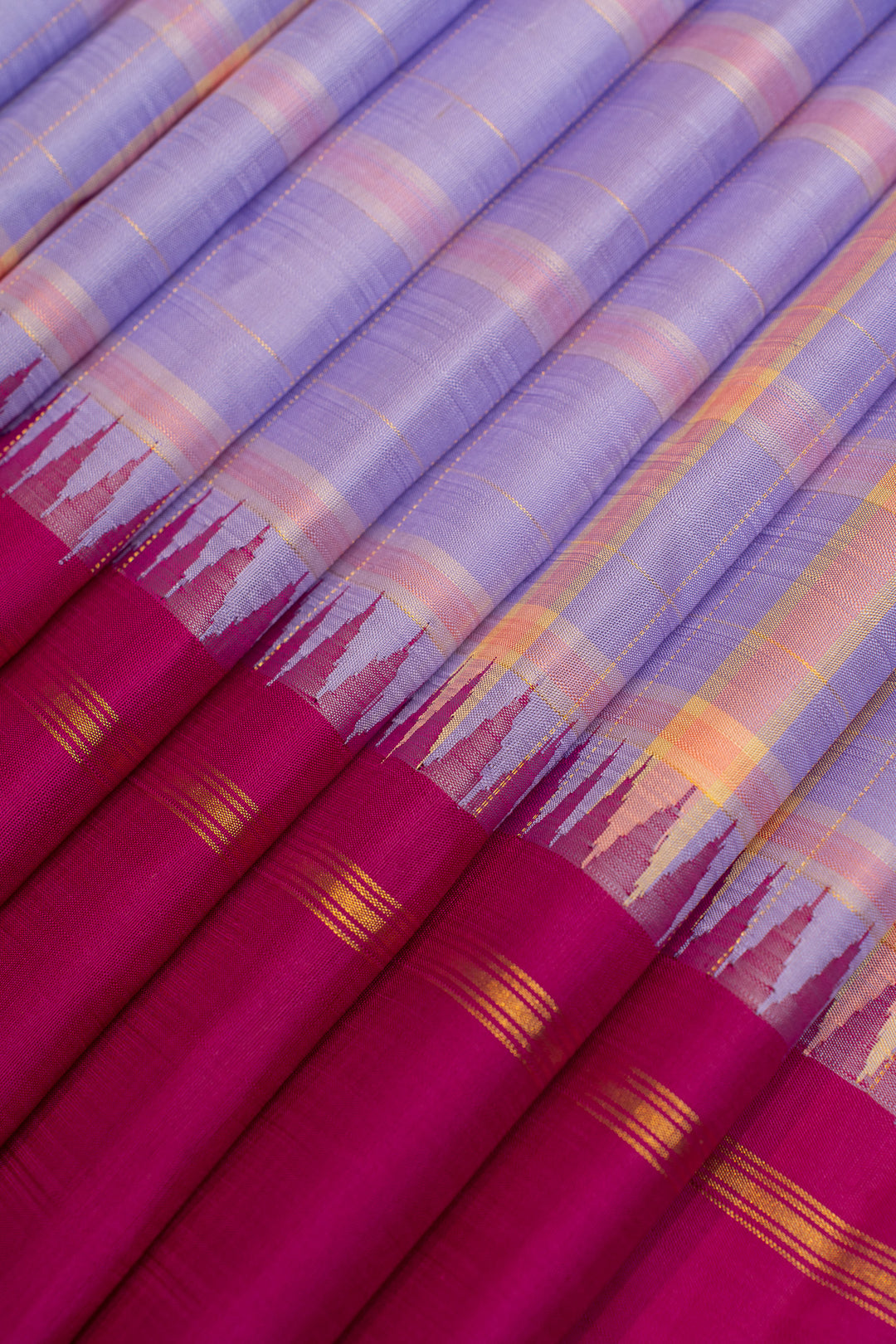 Purple and magenta checks pure Kanchipuram silk saree