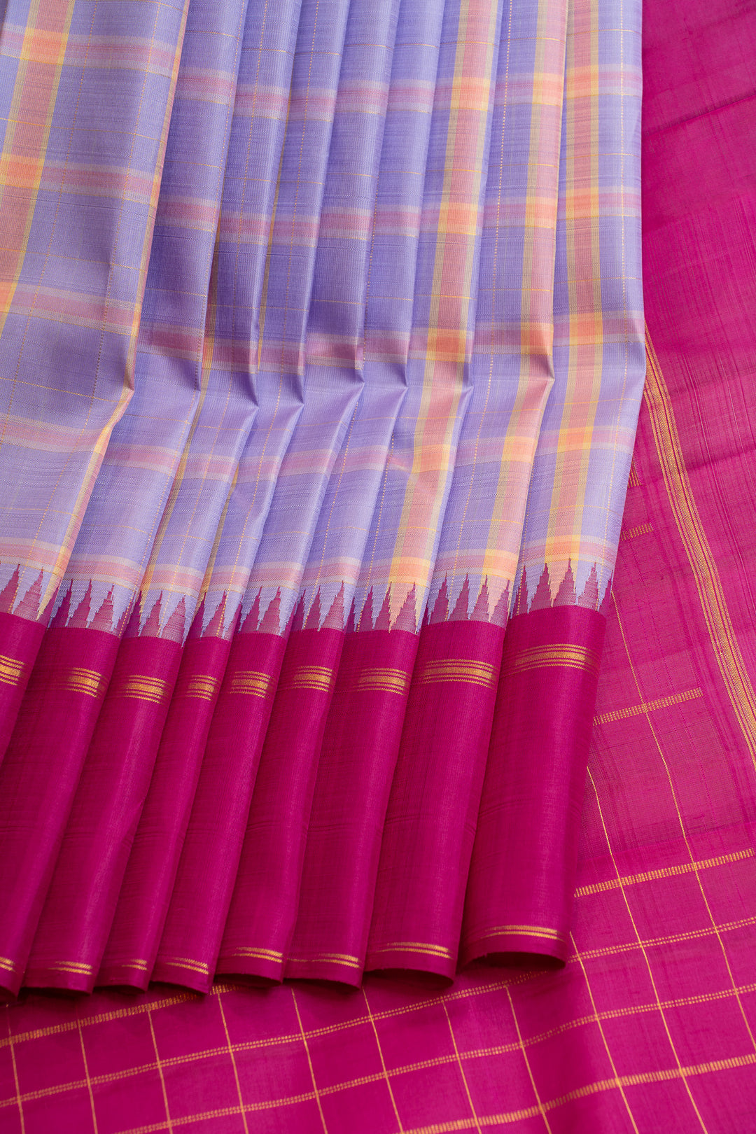 Purple and magenta checks pure Kanchipuram silk saree