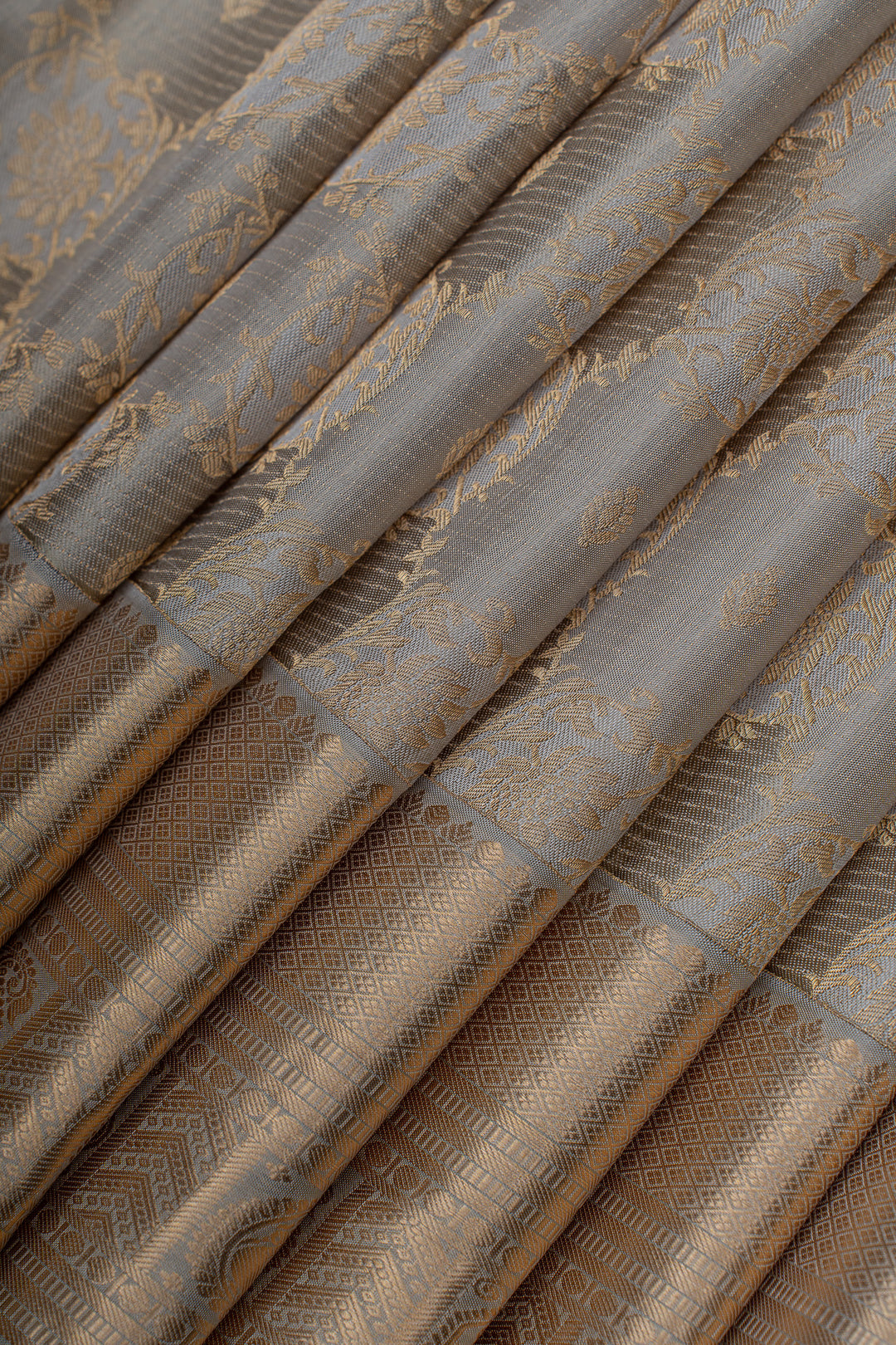 Grey rangkat brocade pure Kanchipuram silk saree