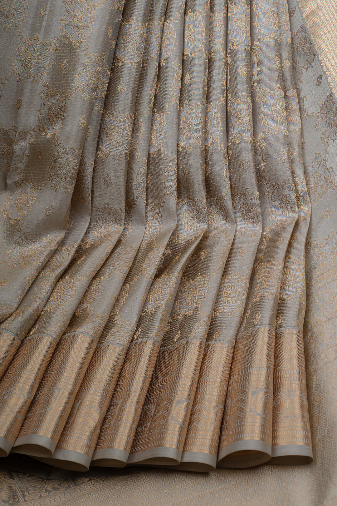 Grey rangkat brocade pure Kanchipuram silk saree