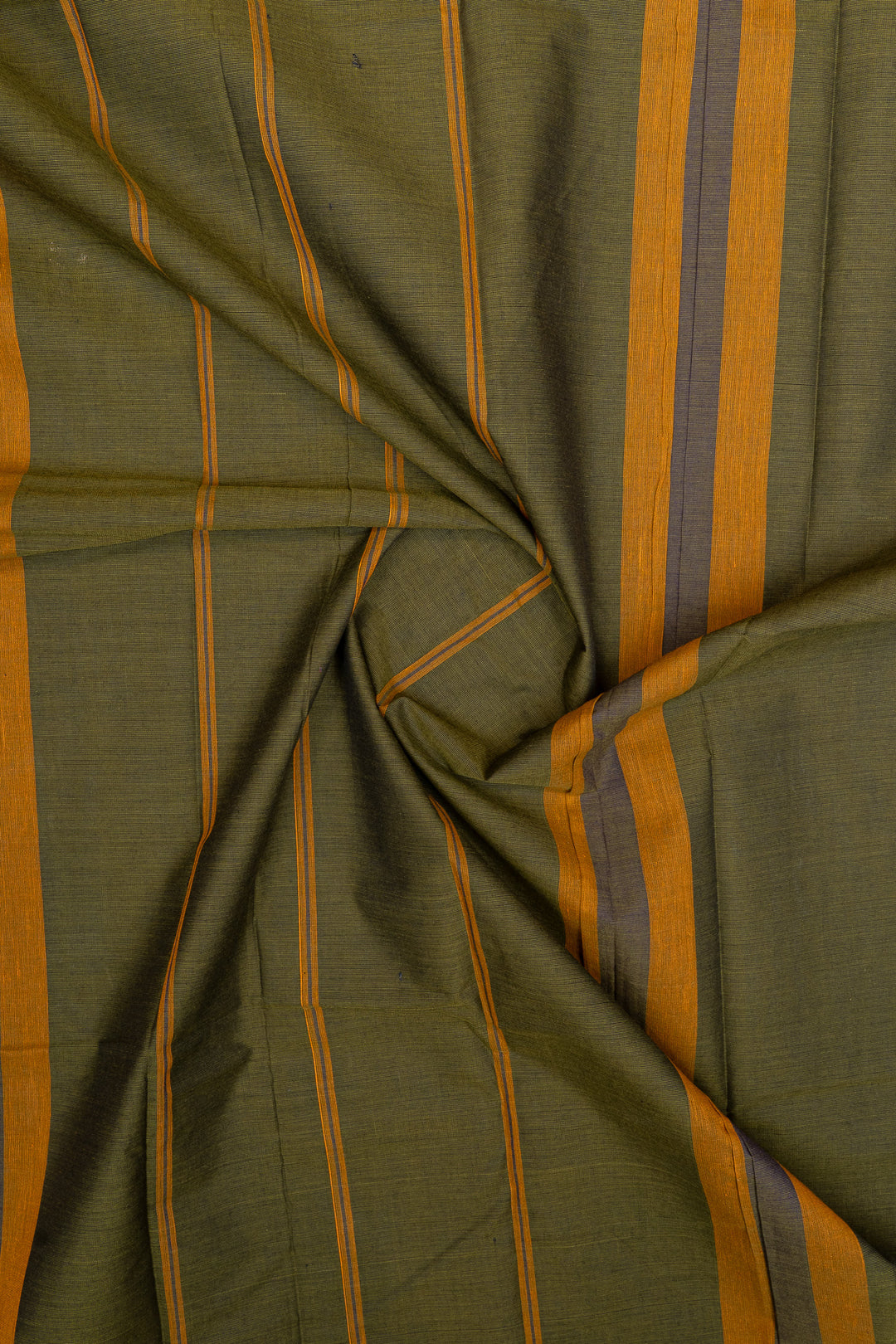 Olive green threadwork pure cotton silk saree