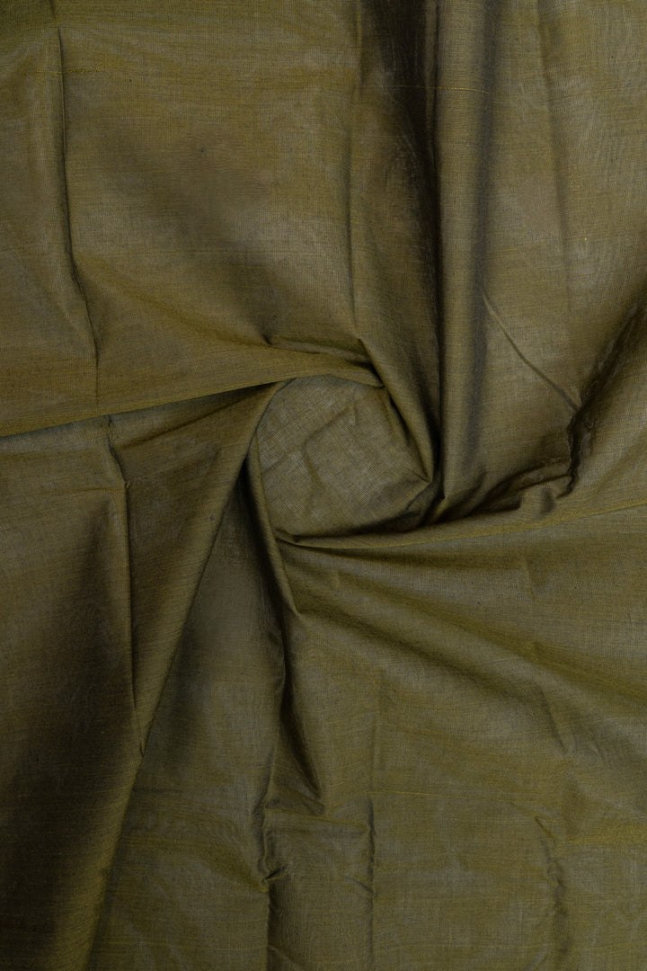 Olive green threadwork pure cotton silk saree