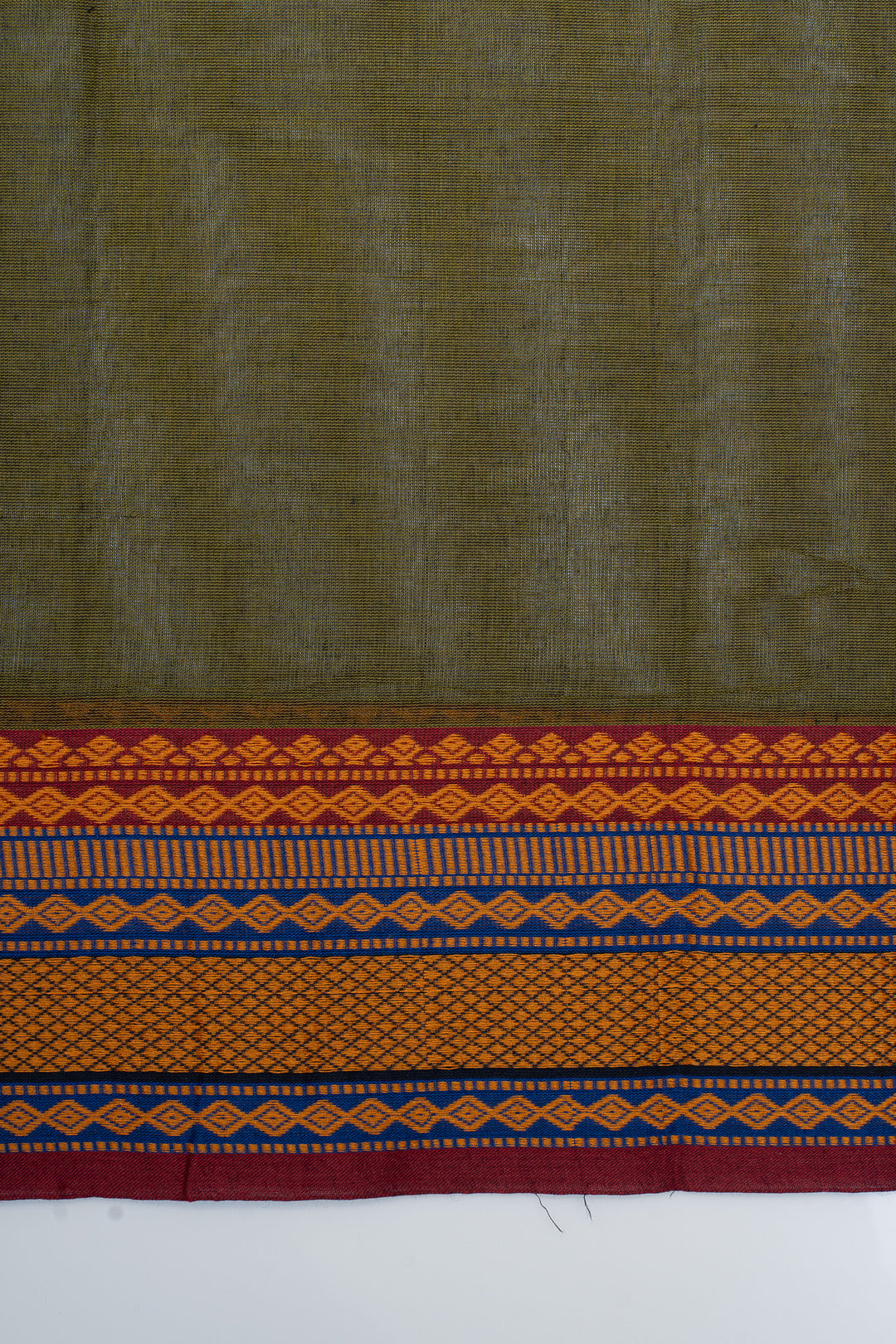 Olive green threadwork pure cotton silk saree
