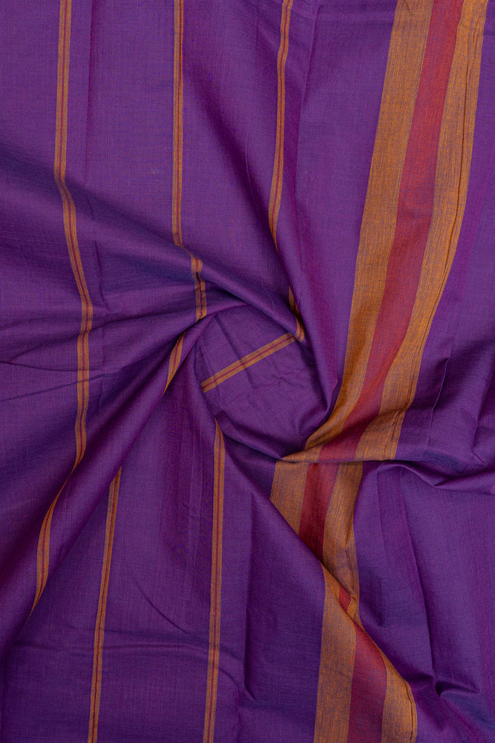 Purple threadwork pure cotton silk saree