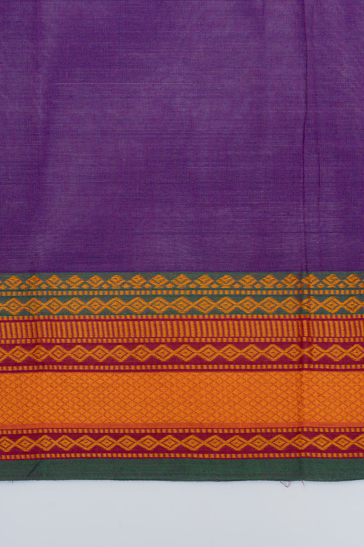 Purple threadwork pure cotton silk saree