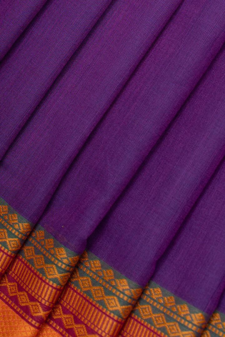 Purple threadwork pure cotton silk saree