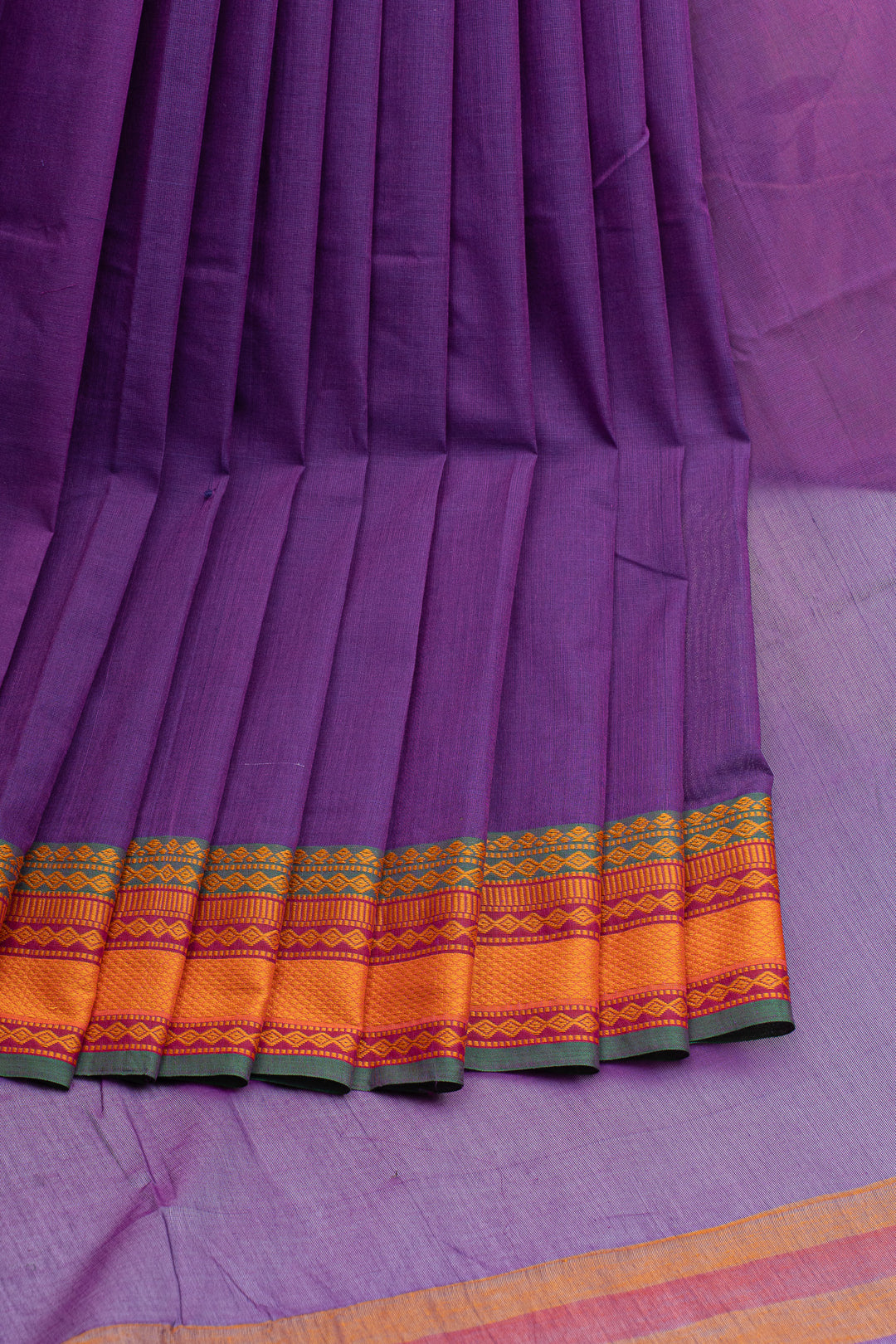 Purple threadwork pure cotton silk saree