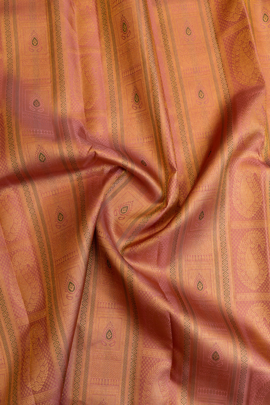 Pastel pink minakari paisley brocade pure Kanchipuram silk saree