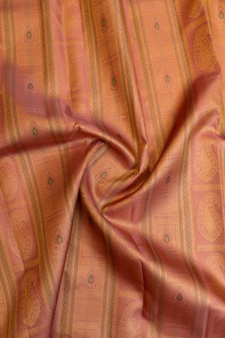 Pastel pink minakari paisley brocade pure Kanchipuram silk saree